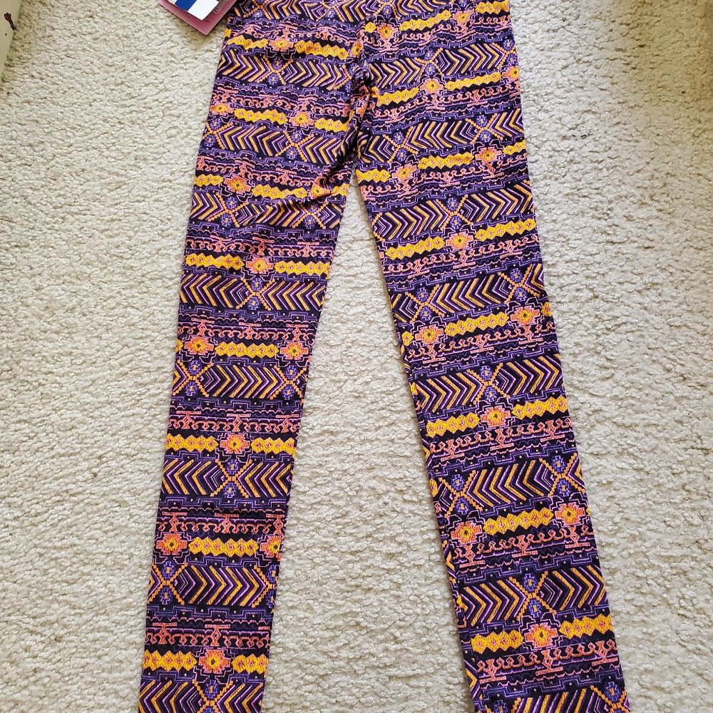 D-Signed Purple Orange Pattern Pants Leggings Girls Medium